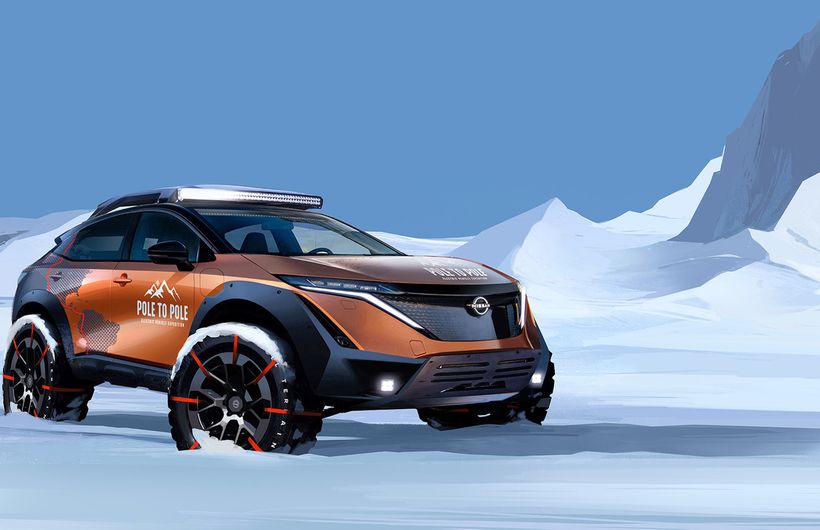 CGI of Nissan Ariya e-4ORCE Polo-to-Pole exploration vehicle